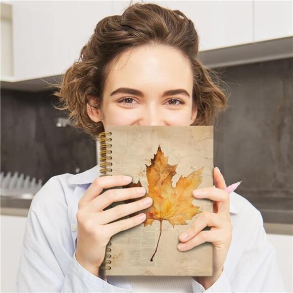 Vintage Fall Maple Spiral Notebook 5.5x8.3, Autumn Maple Leaf Journal,‎ Rustic - Picture 7 of 8